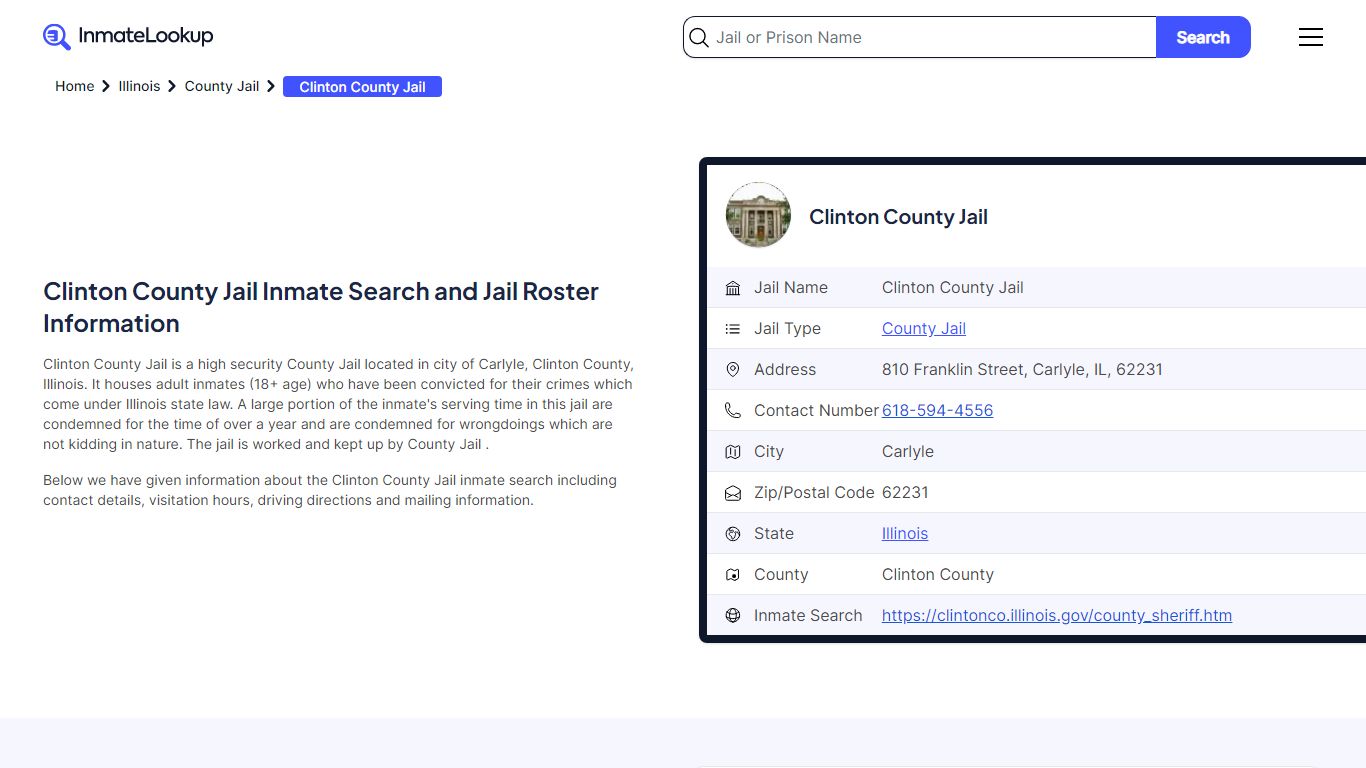 Clinton County Jail Inmate Search - Carlyle Illinois - Inmate Lookup